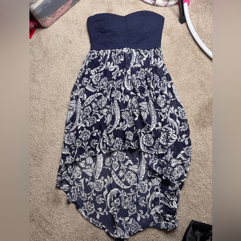 Navy & White Floral Hi-Low Dress